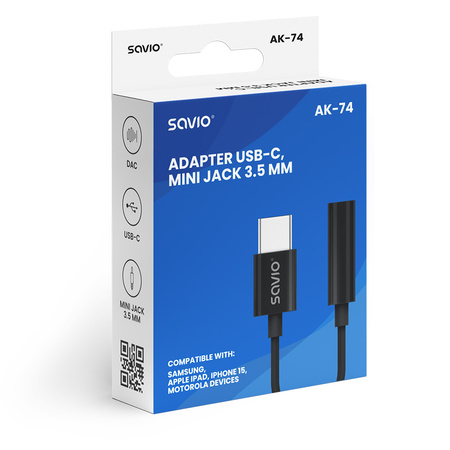 SAVIO Adapter audio - USB-C Jack 3,5mm AK-74