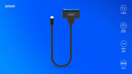 SAVIO Adapter USB-C 3.1 Gen 1 (M) - SATA (F) do dysków 2.5 cala, AK-69