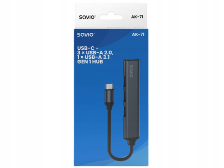 Hub 4 porty USB-C - 3 x USB-A 2.0, 1 x USB-A 3.1 3.1 GEN 1, 5 Gbps, AK-71