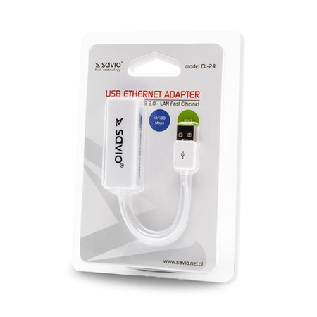 SAVIO Adapter USB LAN 2.0 - Fast Ethernet (RJ45), blister, CL-24