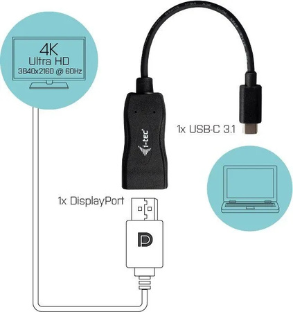 I-TEC Adapter USB-C do Display Port Video 60Hz 4K Ultra HD kompatybilny z