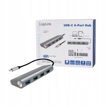 LOGILINK Hub 4xUSB 3.1, USB-C, aluminiowa obudowa