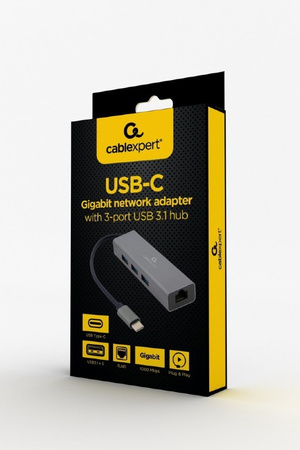 GEMBIRD Hub 3 portowy USB 3.1 z kartą sieciową