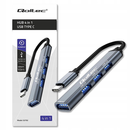QOLTEC HUB adapter USB-C 3.1 4w1 | USB 3.0 | 3x USB 2.0