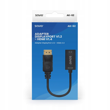 SAVIO Adapter DisplayPort (M) v1.2 - HDMI (F) v1.4, 4K, AK-62