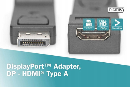 DIGITUS Adapter Displayport 1080p 60Hz FHD Typ DP/HDMI A M/Ż czarny