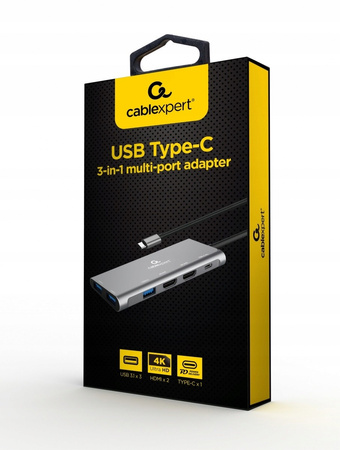 GEMBIRD Adapter USB-C Hub USB-C PD HDMI x2 USB 3.0x3