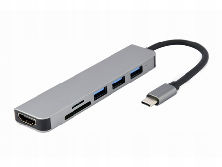 Adapter wieloportowy USB-C 6w1, HDMI, USB 3.1, USB 2.0x2, czytnik kart