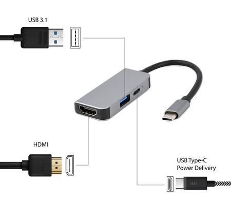 GEMBIRD Hub USB-C PD HDMI USB 3.1