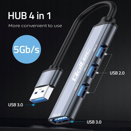 QOLTEC HUB adapter USB 3.0 4w1 | USB 3.0 | 3x USB 2.0