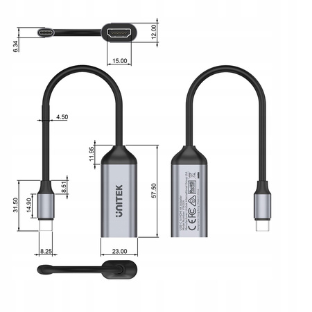 UNITEK Adapter USB-C - HDMI 2.0; 4K 60Hz; M/F; V1420A