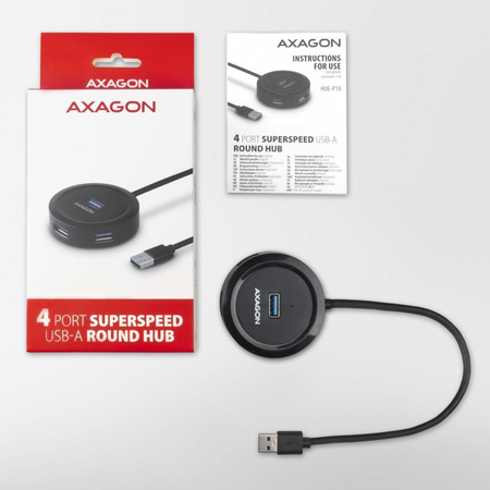 HUE-P1A Hub 4-portowy USB 3.2 Gen 1 round, 30cm USB-A kabel, microUSB