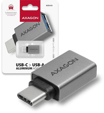AXAGON RUCM-AFA Redukcja, USB 3.1 Type-C męska -> Type-A żeńska ALU