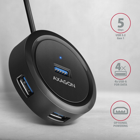 HUE-P1A Hub 4-portowy USB 3.2 Gen 1 round, 30cm USB-A kabel, microUSB