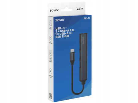 Hub 4 porty USB-C - 3 x USB-A 2.0, 1 x USB-A 3.1 3.1 GEN 1, 5 Gbps, AK-71