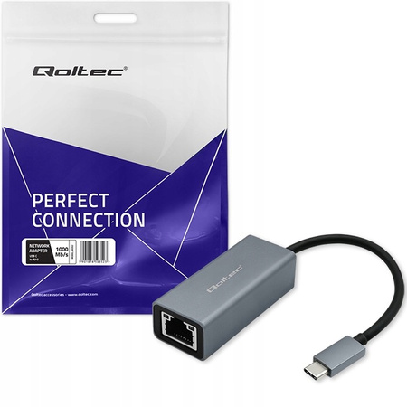 QOLTEC Adapter USB-C na RJ45 Ethernet | 1000Mbps | Aluminiowa obudowa