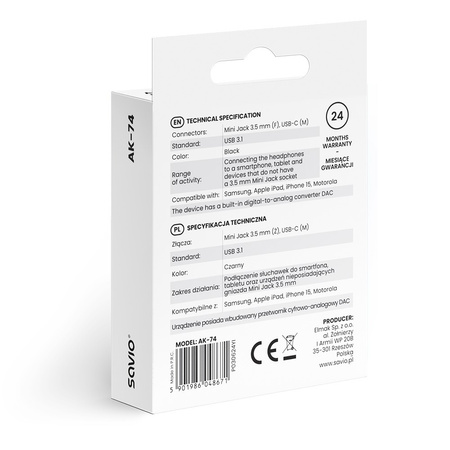 SAVIO Adapter audio - USB-C Jack 3,5mm AK-74