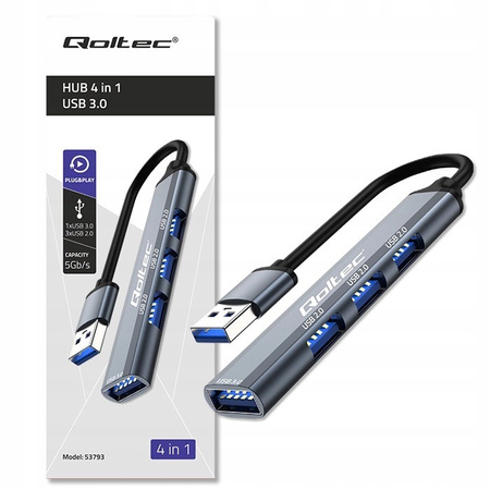 QOLTEC HUB adapter USB 3.0 4w1 | USB 3.0 | 3x USB 2.0