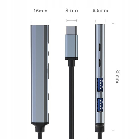QOLTEC HUB adapter USB-C 3.1 5w1 | USB-C PD | USB-C | 2x USB 2.0 | USB 3.0