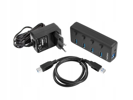 NATEC Hub USB 4 porty Mantis 2 USB 3.0 z włącznikiem + zasilacz