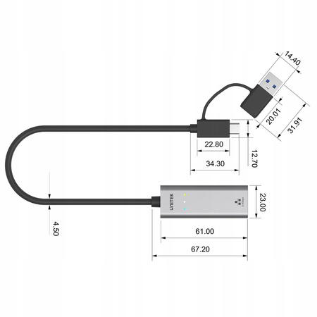 UNITEK Adapter USB-A/C 3.1 GEN1 RJ45; 2,5 Gbps; U1313C