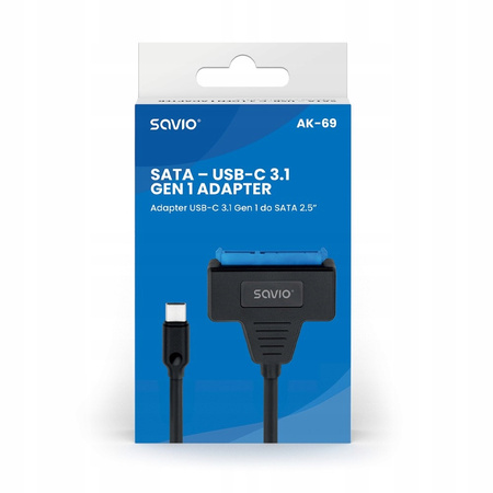 SAVIO Adapter USB-C 3.1 Gen 1 (M) - SATA (F) do dysków 2.5 cala, AK-69