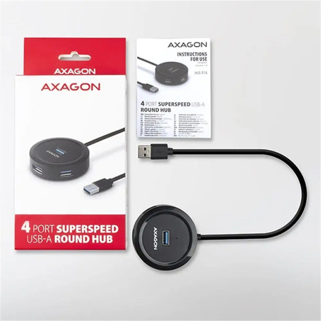 HUE-P1A Hub 4-portowy USB 3.2 Gen 1 round, 30cm USB-A kabel, microUSB