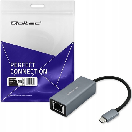 QOLTEC Adapter USB-C na RJ45 Ethernet | 1000Mbps | Aluminiowa obudowa