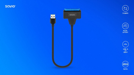 SAVIO Adapter USB-C 3.1 Gen 1 (M) - SATA (F) do dysków 2.5 cala , AK-68