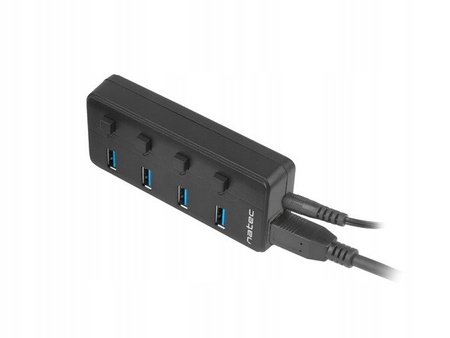 NATEC Hub USB 4 porty Mantis 2 USB 3.0 z włącznikiem + zasilacz