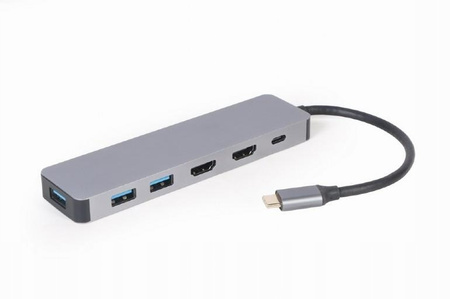 GEMBIRD Adapter USB-C Hub USB-C PD HDMI x2 USB 3.0x3