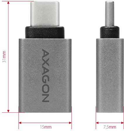 AXAGON RUCM-AFA Redukcja, USB 3.1 Type-C męska -> Type-A żeńska ALU