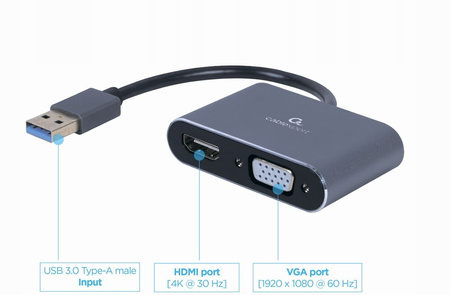 GEMBIRD Adapter USB 3.0 to HDMI VGA D-SUB