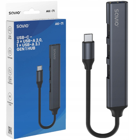 Hub 4 porty USB-C - 3 x USB-A 2.0, 1 x USB-A 3.1 3.1 GEN 1, 5 Gbps, AK-71