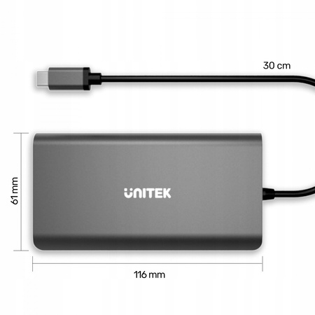UNITEK HUB 8-w-1 USB-C 3.1; HDMI; VGA; RJ45; SD; PD 100W; D1019B