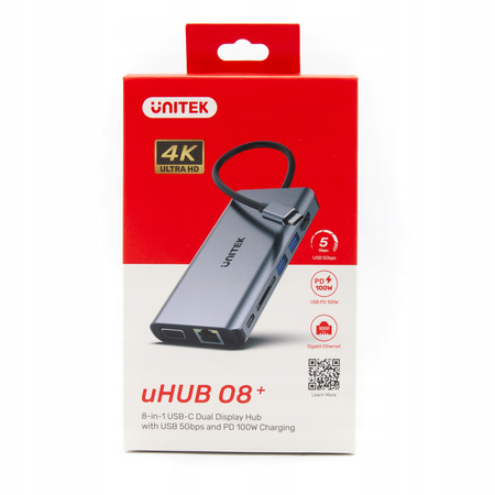 UNITEK HUB 8-w-1 USB-C 3.1; HDMI; VGA; RJ45; SD; PD 100W; D1019B