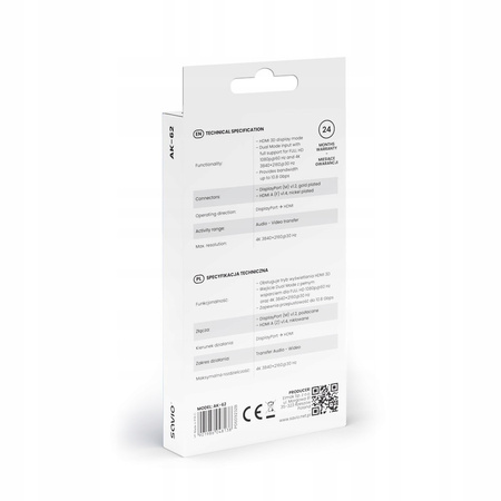 SAVIO Adapter DisplayPort (M) v1.2 - HDMI (F) v1.4, 4K, AK-62