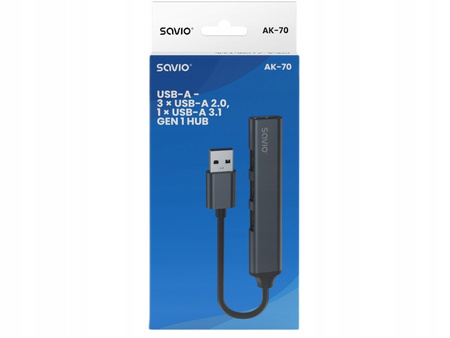Hub 4 porty USB-A - 3 x USB-A 2.0, 1 x USB-A 3.0, 5 Gbps, Aluminium, AK-70