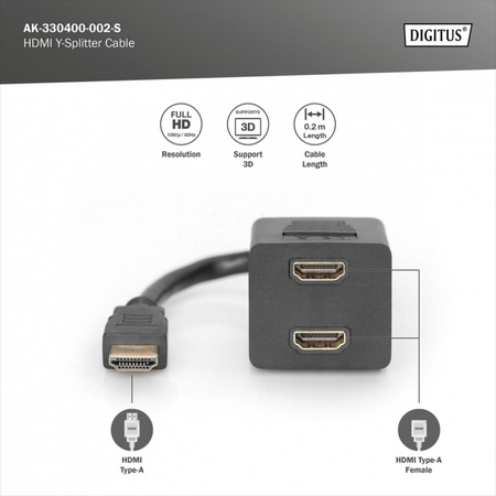 Kabel rozdzielacz/splitter HDMI HighSpeed 1080p 24Hz FHD Typ HDMI A/2xHDMI