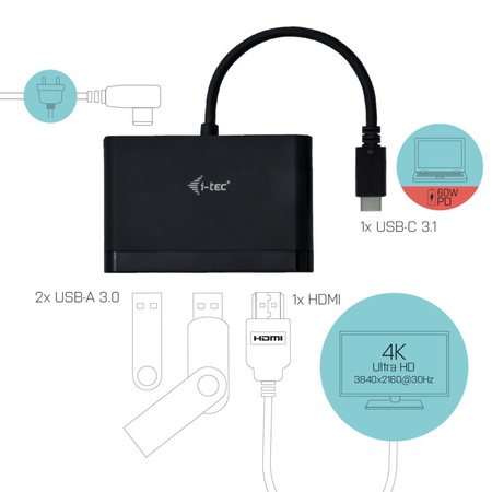 I-TEC Adapter USB-C HDMI oraz USB z funkcją Power Delivery