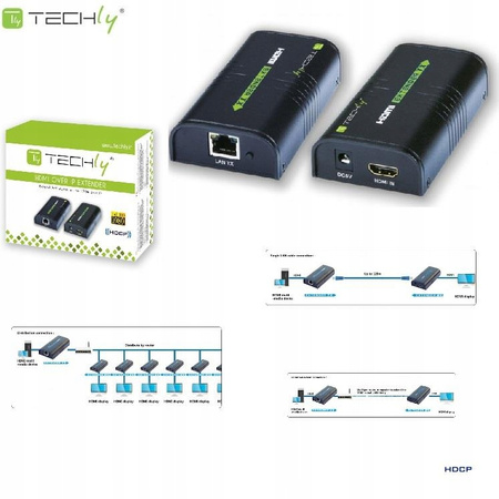 Extender/splitter HDMI po skrętce Cat.5e/6/6a/7 do 120m, over IP, czarny