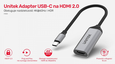 UNITEK Adapter USB-C - HDMI 2.0; 4K 60Hz; M/F; V1420A