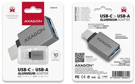AXAGON RUCM-AFA Redukcja, USB 3.1 Type-C męska -> Type-A żeńska ALU