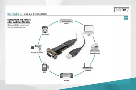 DIGITUS Konwerter/Adapter USB 2.0 do RS232 (DB9) z kablem USB A M/Ż 80cm