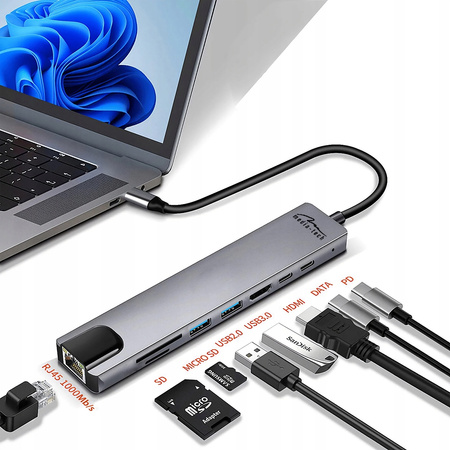 MEDIA-TECH Stacja dokująca 8 IN 1 GIGA LAN HUB MT5046