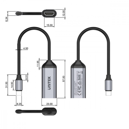 UNITEK Adapter USB-C - HDMI 2.0; 4K 60Hz; M/F; V1420A