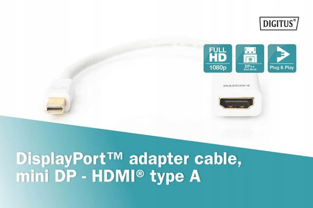 Kabel adapter Displayport 1080p 60Hz FHD Typ miniDP/HDMI A M/Ż biały 0