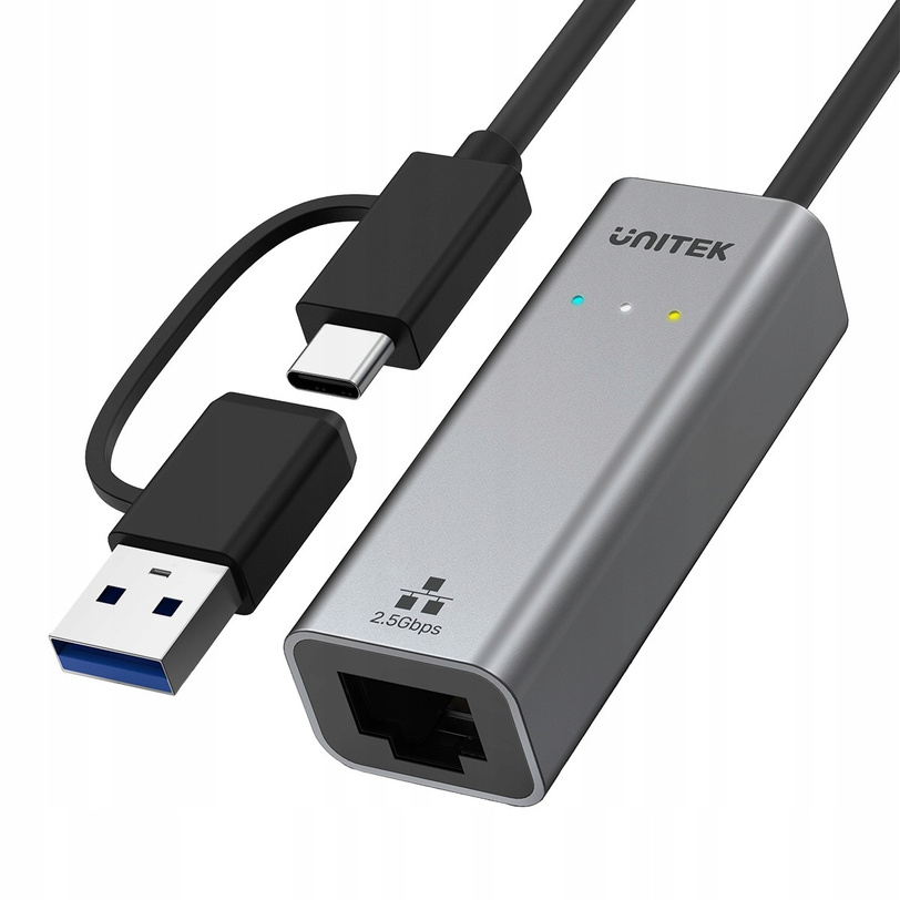 UNITEK Adapter USB-A/C 3.1 GEN1 RJ45; 2,5 Gbps; U1313C