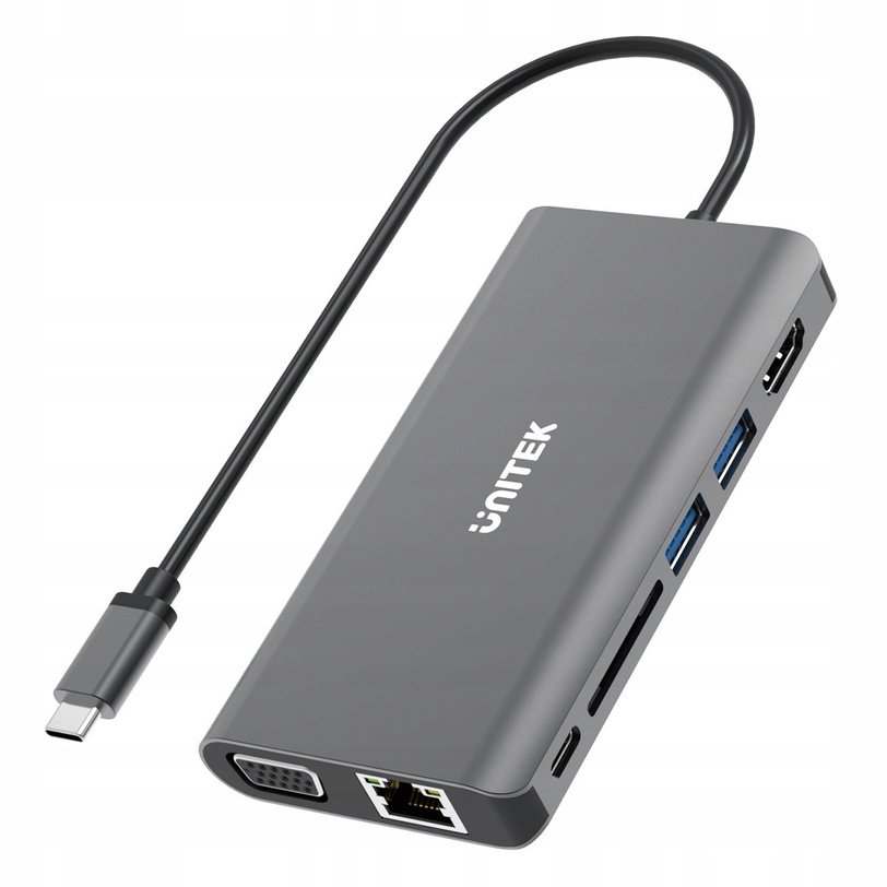 UNITEK HUB 8-w-1 USB-C 3.1; HDMI; VGA; RJ45; SD; PD 100W; D1019B