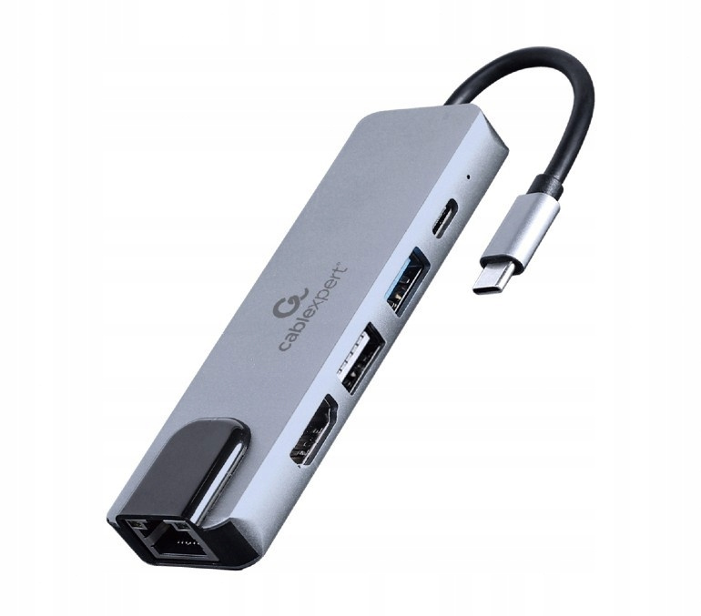 GEMBIRD Adapter wieloportowy USB-C 5w1, PD, HDMI, USB 3.1, USB 2.0, LAN
